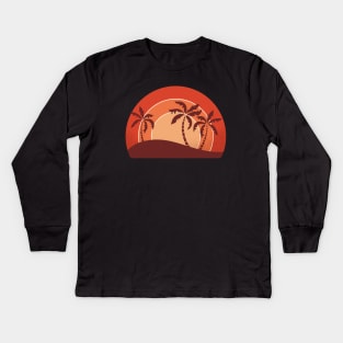 Retro Vintage Sunset with Palm Trees Kids Long Sleeve T-Shirt